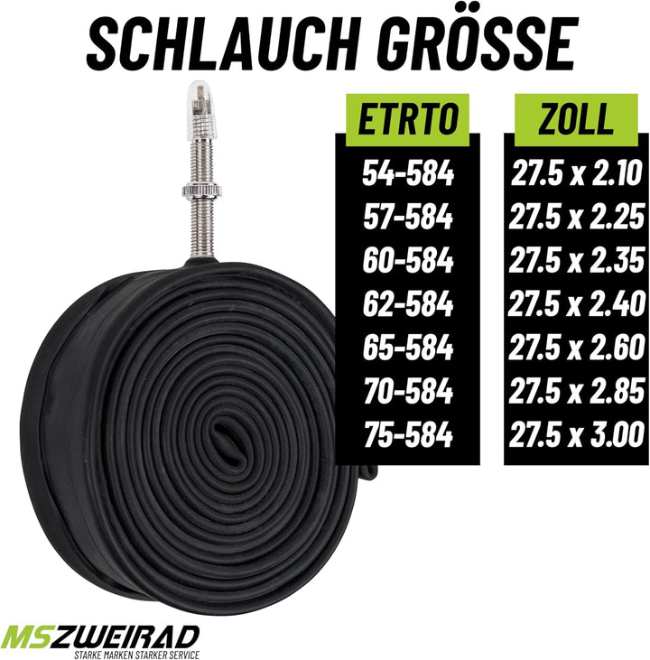 2er Set Schwalbe Schlauch 21F SV 40mm Freeride 27,5 Zoll (54/75-584) + MSZweirad Reifenheber