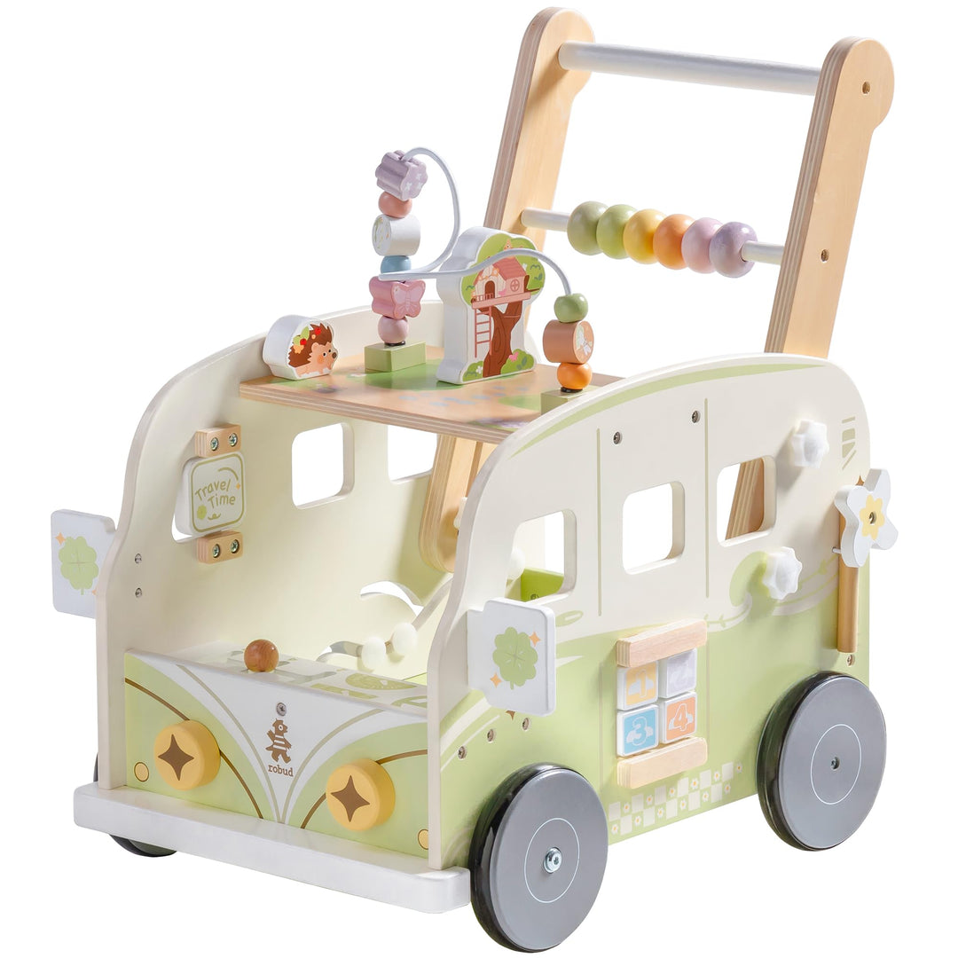 ROBUD Lauflernwagen Holz, Einstellbare Geschwindigkeit & Höhe Lauflernhilfe Baby Gehhilfe für Kleink