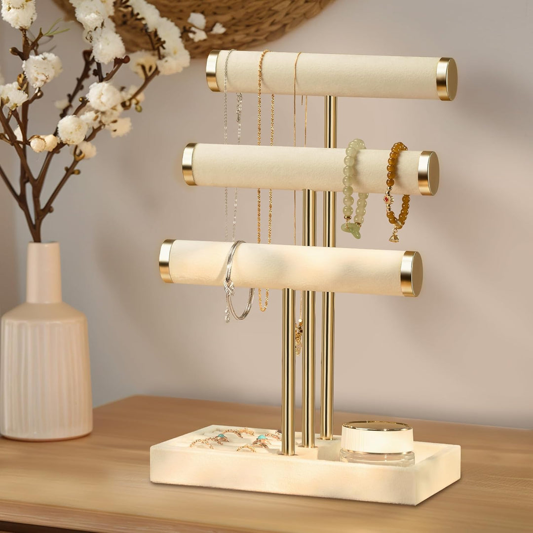 Schmuck Organizer mit 3 Ebenen - Beige Schmuckständer Armbänder, Abnehmbarer T-Steg Schmuck Ständer,