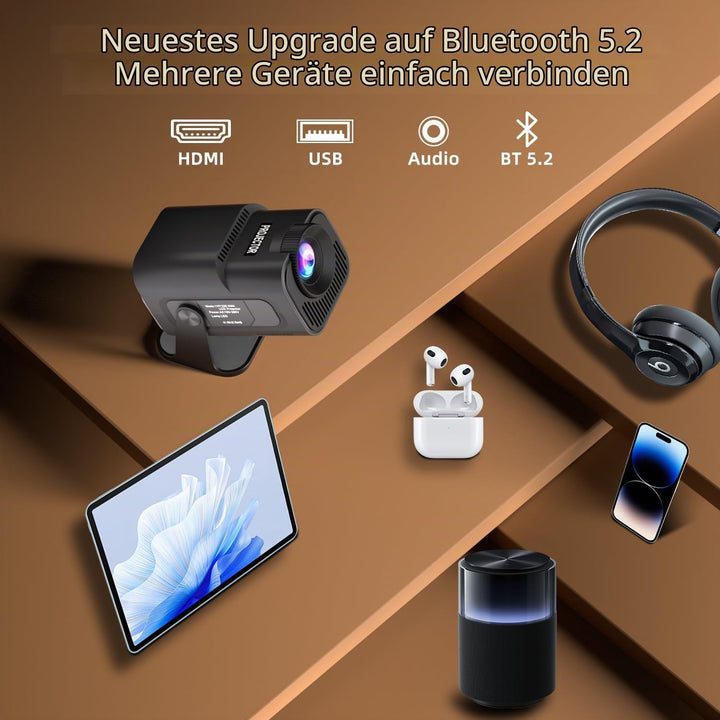 ZDSSY Mini Beamer 4k 1080P Unterstützt Klein Projektor Portable mit WiFi 6 BT 5.4,Tragbarer Video Sm