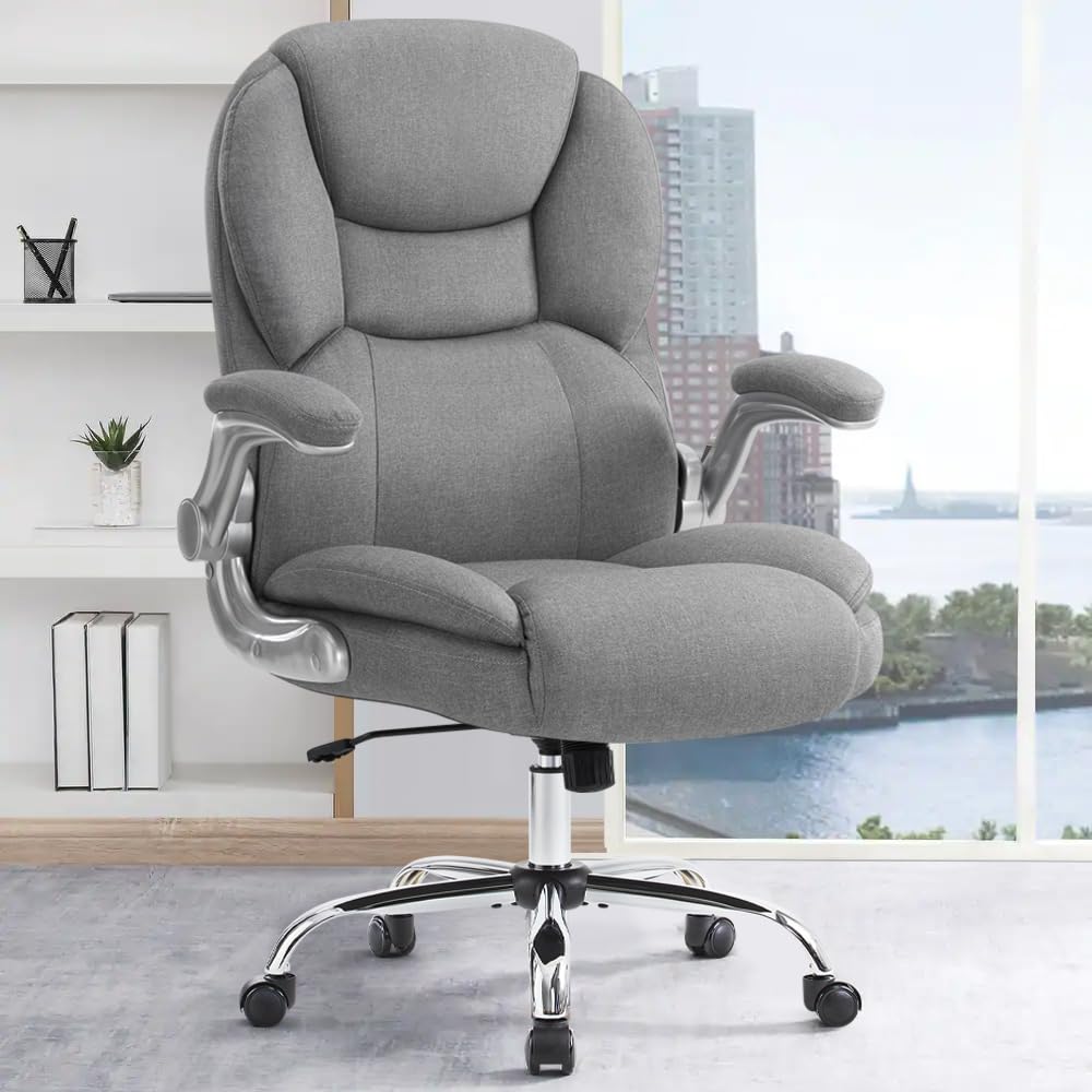 IWMH Bürostuhl Ergonomischer Schreibtischstuhl Chefsessel Drehstuhl mit hochklappbarer Armlehne, höh