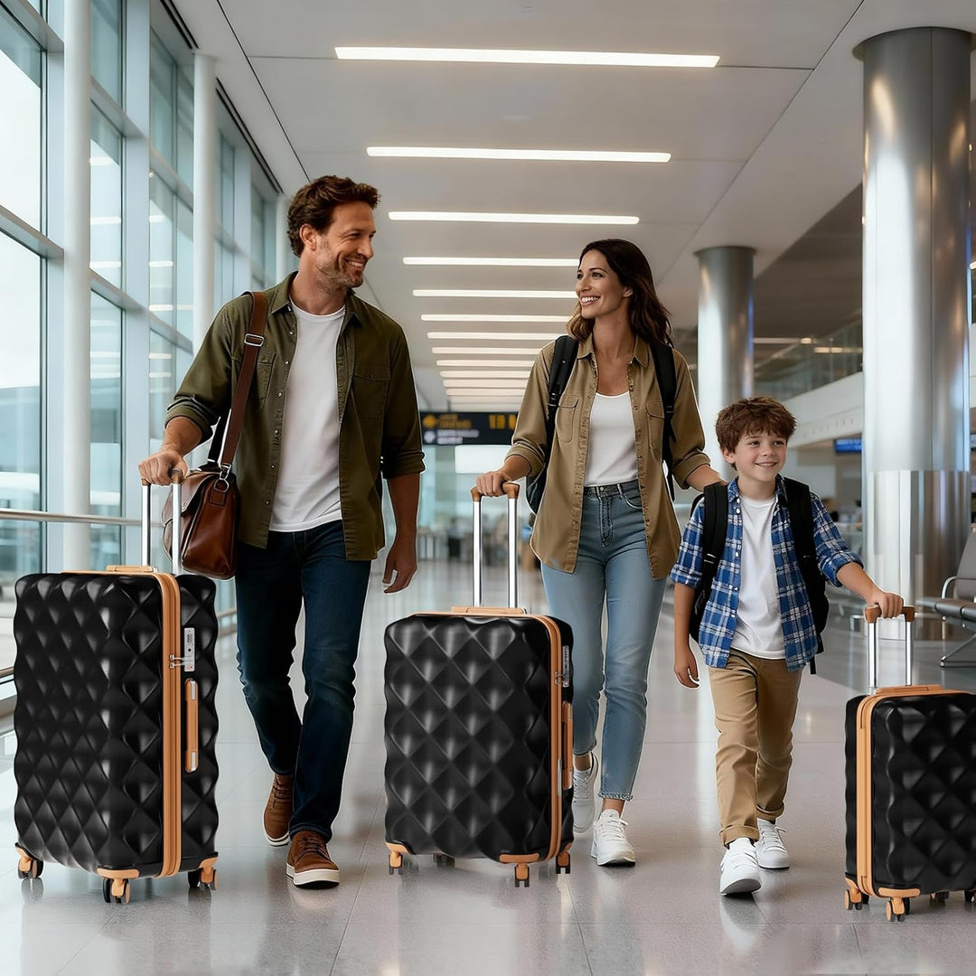 British Traveller Hartschalenkoffer Set mit Kosmetiktasche, Leichter Reisekoffer aus ABS+PC mit TSA-
