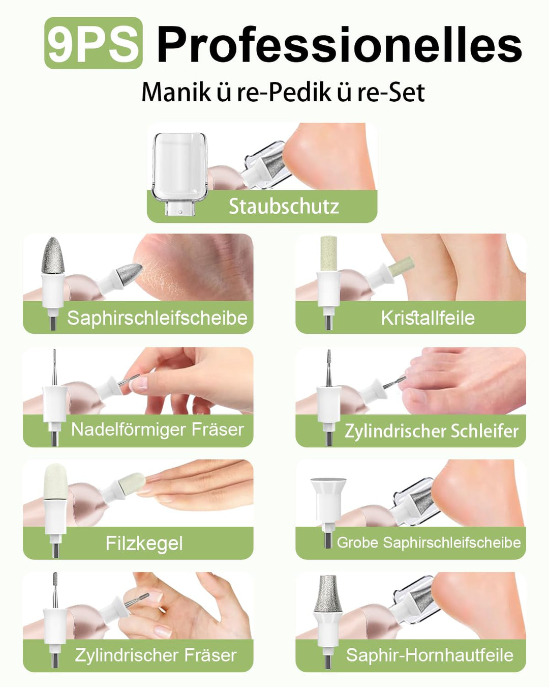 AOMEES Elektrische Nagelfräser Set, Maniküre Pediküre Set Fusspflege Elektrisch mit 9 Aufsätze zur N