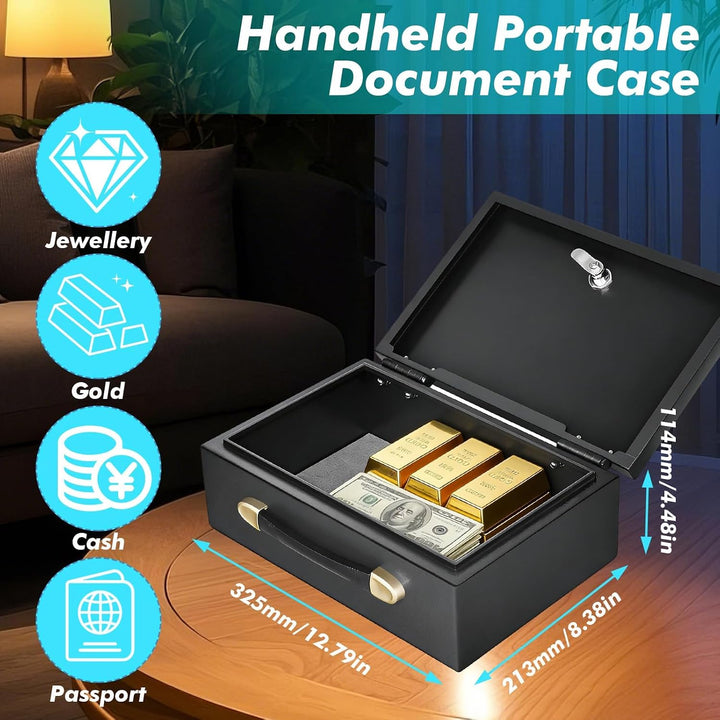 Feuerfeste Dokumentenbox mit Zahlenschloss &amp; Schlüsseltresor, Sicherer Safe für Zuhause &amp; Büro, Stah