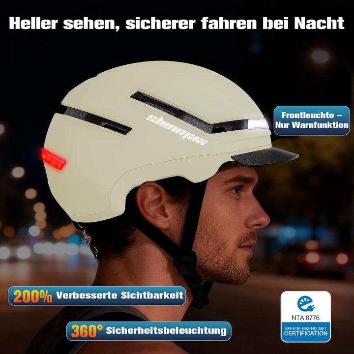 Shinmax Fahrradhelm Damen Herren mit Blinker & Licht, Fahrrad Helm Erwachsene mit USB Wiederaufladba
