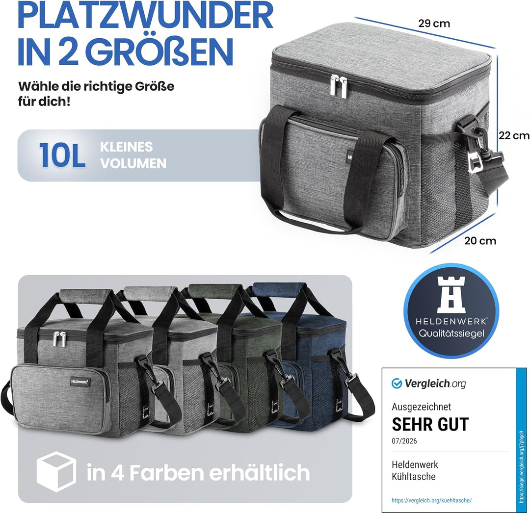 HELDENWERK Kühltasche klein & faltbar 10L, Isolierte Thermo Lunchtasche für Essen & Getränke, wasser