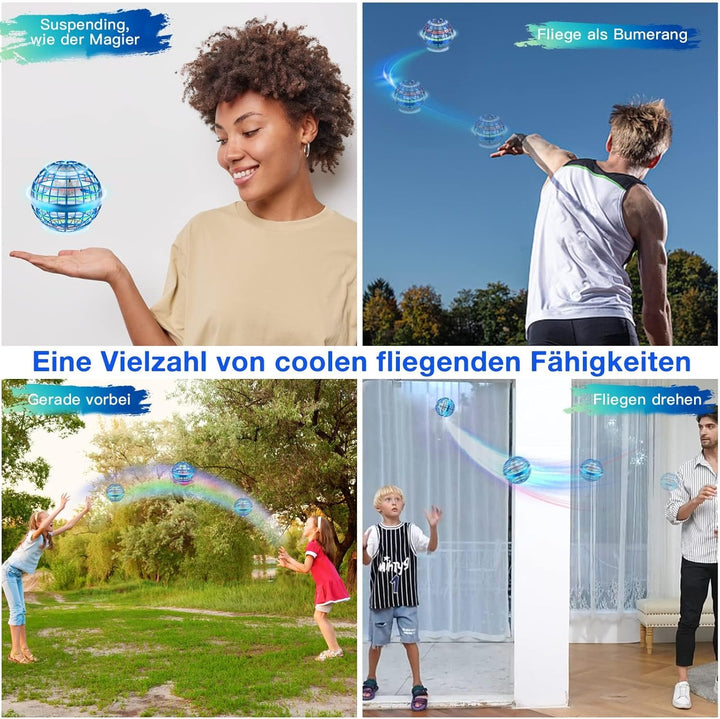 Zookao Fliegender Ball, Mini Drohne Für Kinder Flying Boomerang Ball mit LED Licht Spielzeug Geschen