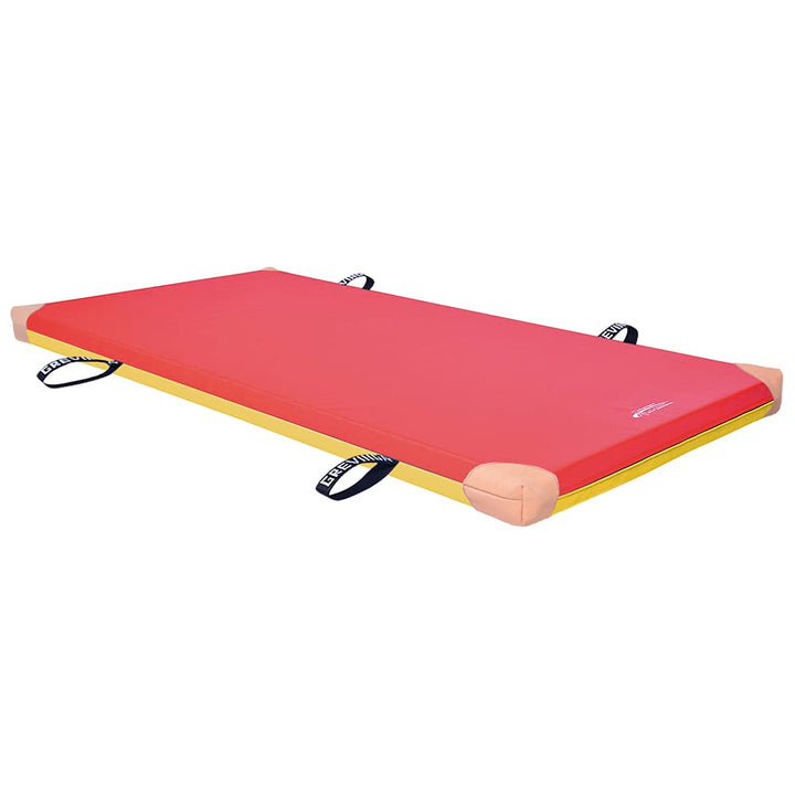 Grevinga® FUN - Turnmatte (VB 120) 200 x 100 x 8 cm Rot-Gelb mit Lederecken und Tragschlaufen, 200 x