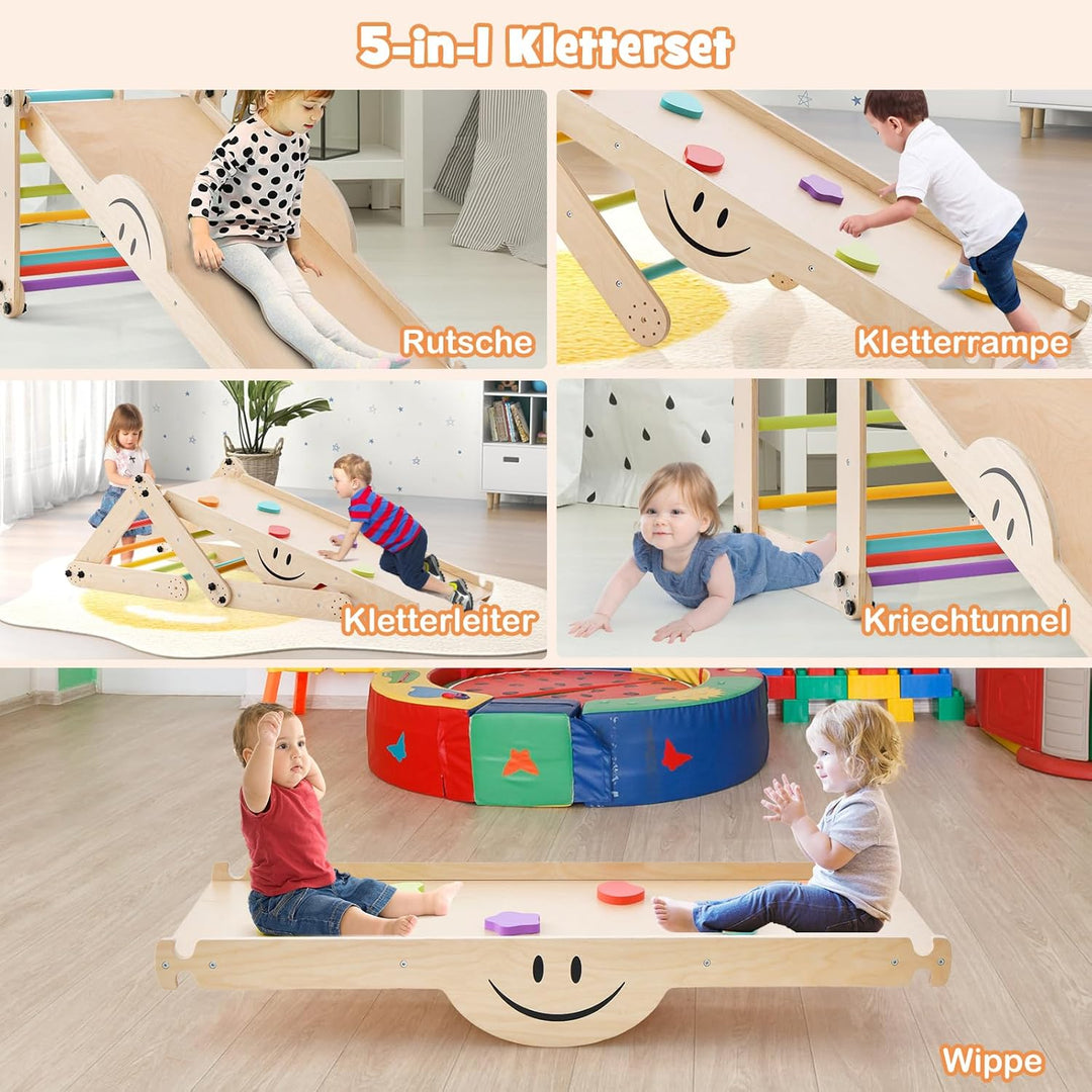 COSTWAY Klettergerüst Indoor, Kletterdreieck mit Rutsche, DIY Kletterleiter, Indoor Spielplatz umwan
