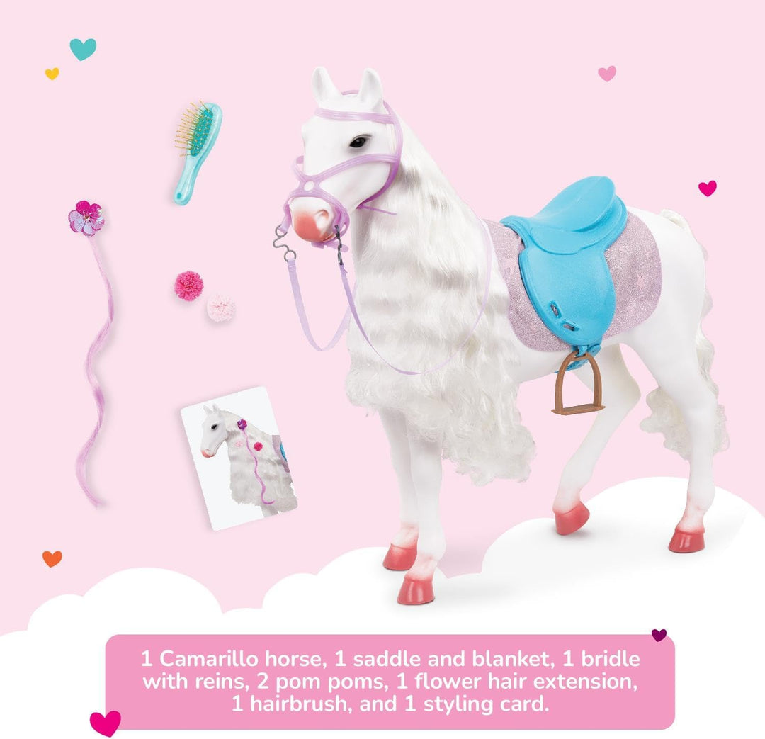 Our Generation | Pferd Camarillo Hair Play weiss mit Styling-Zubehör und Sattel | für Puppe 46 cm, C