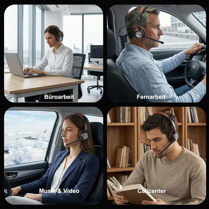 Bluetooth Headset mit Mikrofon Noise Canceling, Mono V5.2 Bluetooth Wireless Headset für PC, 40 Stun