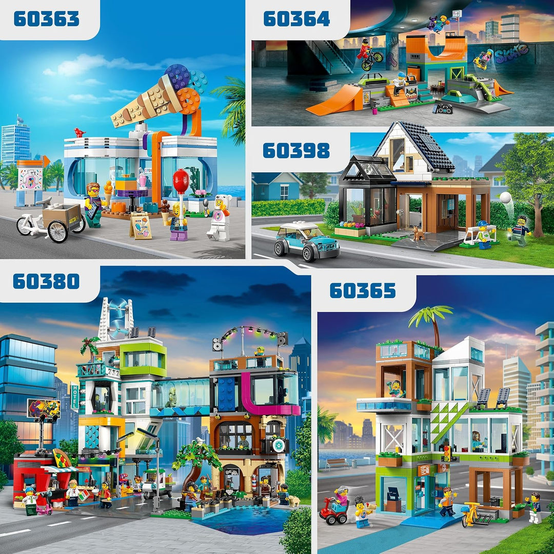 LEGO 60380 City Stadtzentrum Set, Modellbausatz, Spielzeug mit Spielzeugläden wie Friseur, Tierarzt,