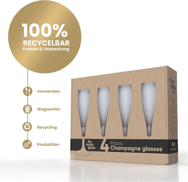 MyDrinkglass Sektgläser Plastik Givet | Weiss Champagner Gläser | 4 Stück | Kunststoff Gläser | Camp