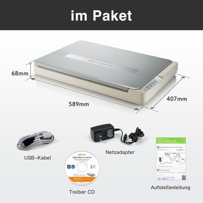 Plustek A3-Flachbettscanner OS1180, für A3-Grafiken und Dokumente Design für Büchereien, Schulen und