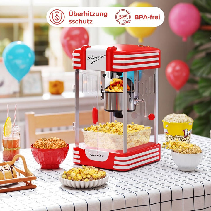 COSTWAY Retro Popcornmaschine, Popcorn maschine mit Warmhaltelicht & Edelstahlkessel & integriertes