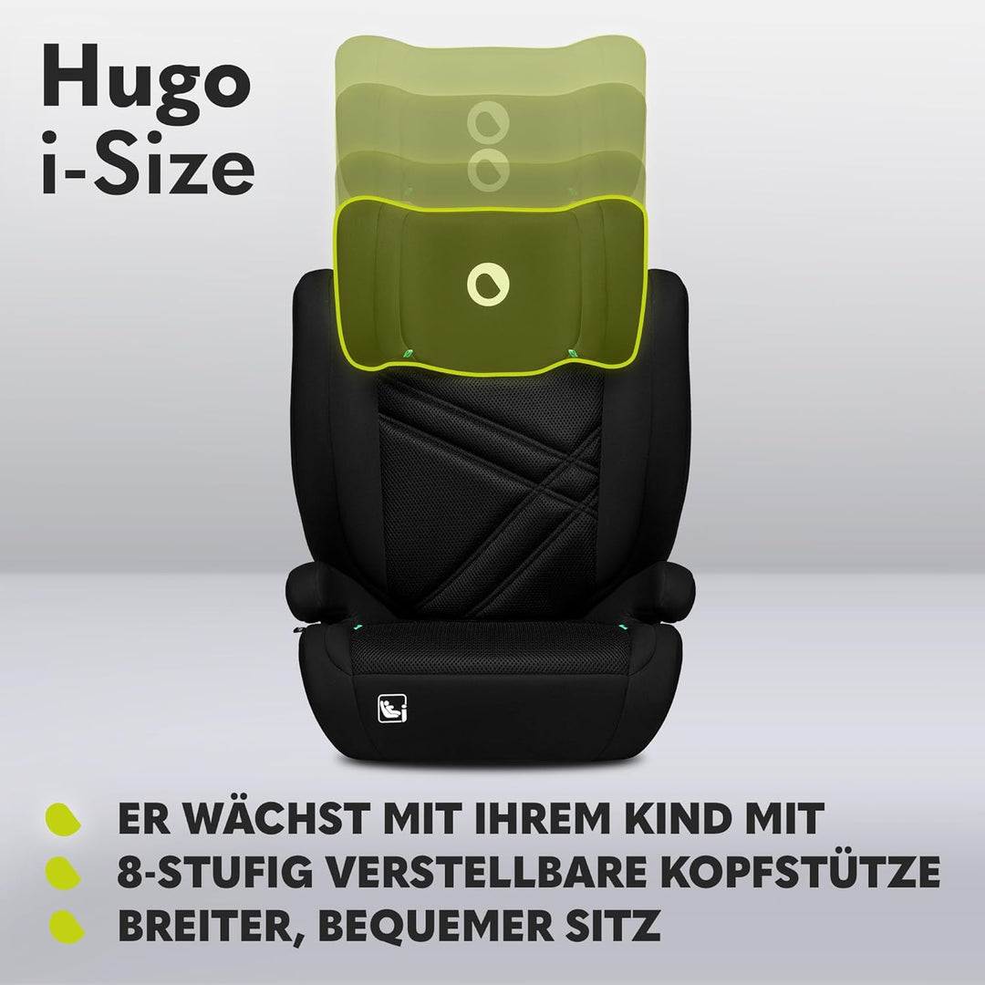 LIONELO HUGO I-SIZE Kinderautositz, Gruppe 2 3, von 100–150 cm, ISOFIX-Installation, verstellbare Ko