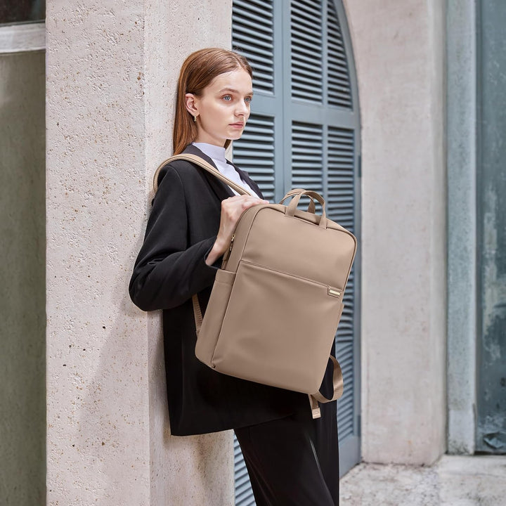 Schlanker Laptop-Rucksack für Damen, leicht, Business-Rucksack für Damen und Herren, Champagnerbraun