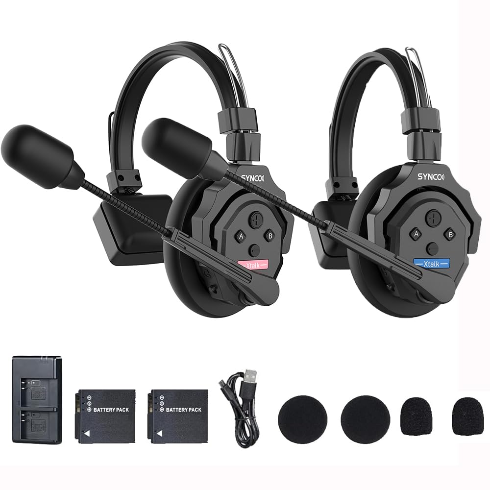 SYNCO XTalk X2 kabelloses Headset Intercom System,2.4 GHz Vollduplex 350 M/1148 FT Echtzeit-Monitori