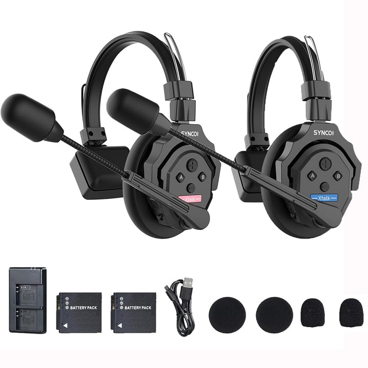 SYNCO XTalk X2 kabelloses Headset Intercom System,2.4 GHz Vollduplex 350 M/1148 FT Echtzeit-Monitori