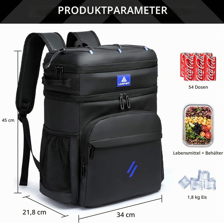 Laripwit Kühlrucksack 54 Dosen Thermo Kühltasche Rucksack Gross Isolierte Doppeldeck mit Kühlfach fü