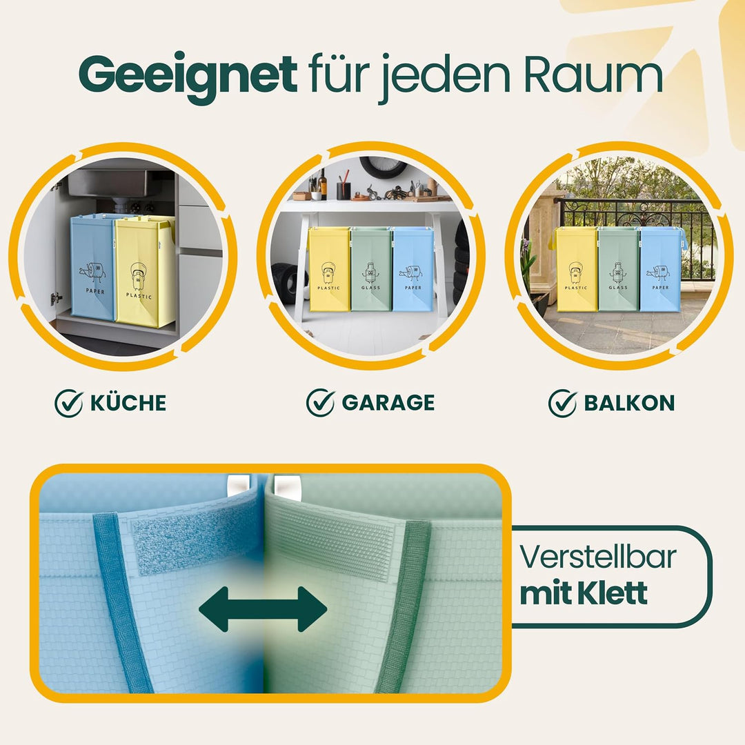 Norggo Set aus 3 Müllsäcken für Mülltrennung, 40L - Mülltrennsystem 3fach für Papier, Kunststoff und