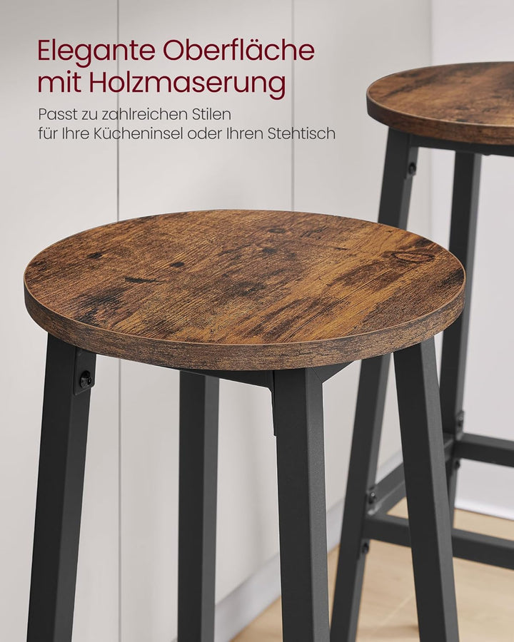 VASAGLE Barhocker, 2er Set, Barstühle, Küchenstühle mit Metallgestell, einfache Montage, 74 cm hoch,