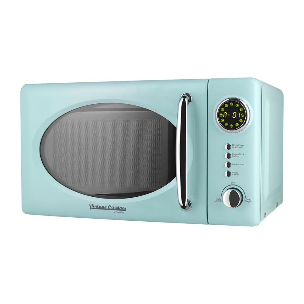 Vintage Cuisine Retro-Mikrowelle mit Display, 700W, 16L, Grillfunktion, Abtaufunktion, Metall, Glas-
