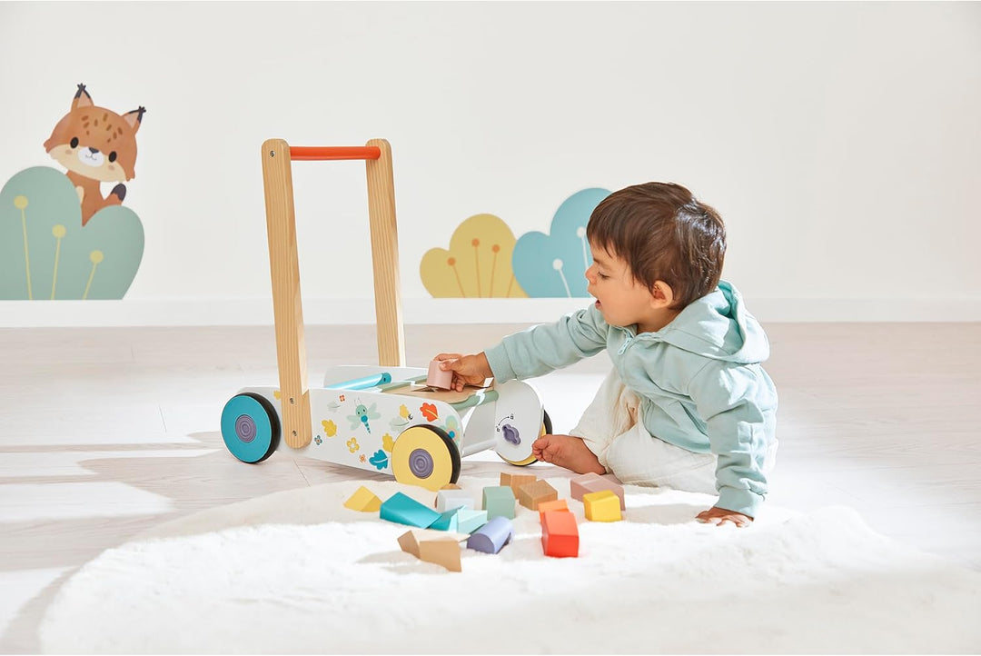 Janod – Lauflernwagen aus Holz für Babys und Kinder Ab 12 Monaten – 18 Holzteile inklusive + Formkas