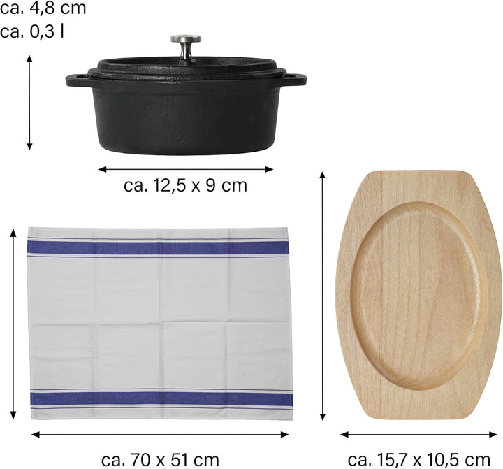 Mini Cocotte Oval 12 x 8,5 cm Gusseisen Emailliert Kleiner Topf mit Deckel Handgeschmiedeter Emaille