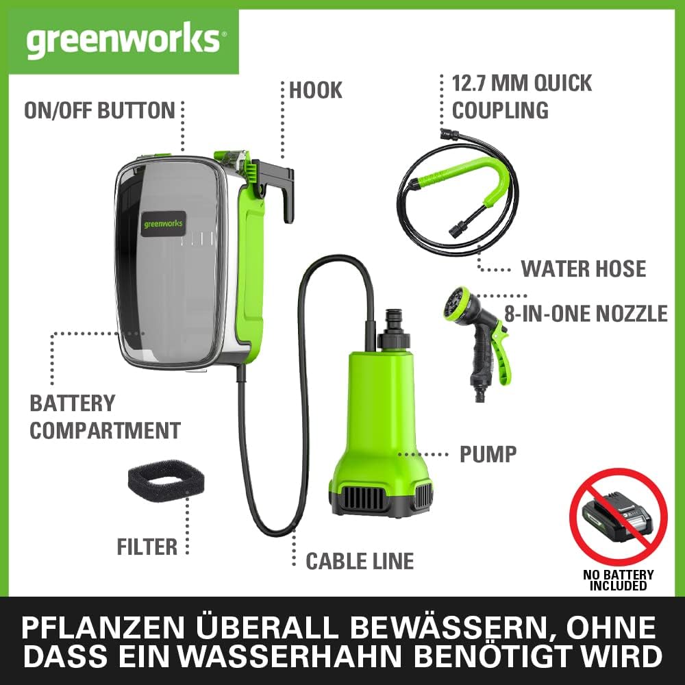 Greenworks 24V Tauchpumpe + Akku G24B2 + Akku-Ladegerät Tauchpumpe 1 Akku