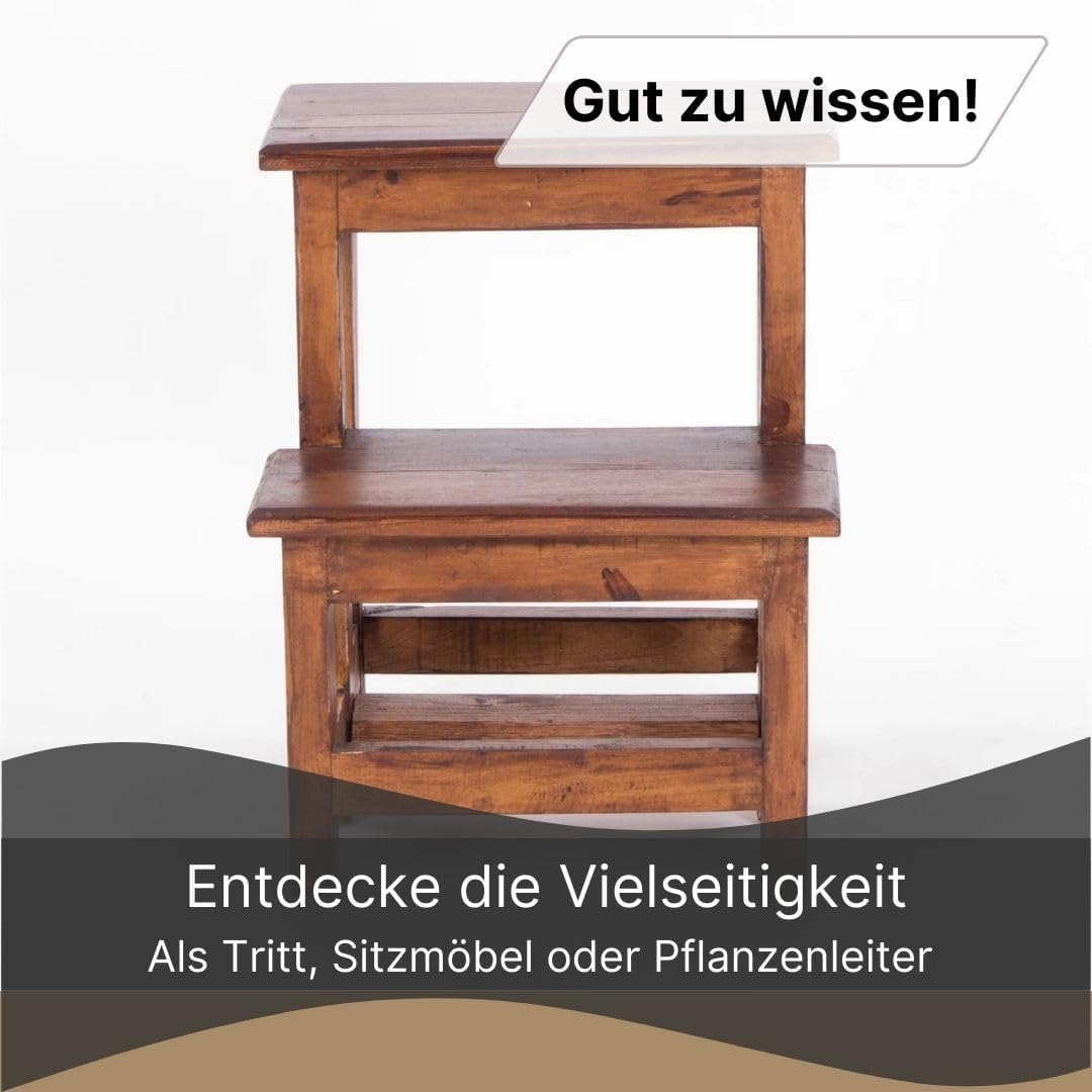 DESIGN DELIGHTS TRITTLEITER Step| 46x37x37 cm (HxBxT), Recycling Holz, zweistufig | Holz Hocker, Hau