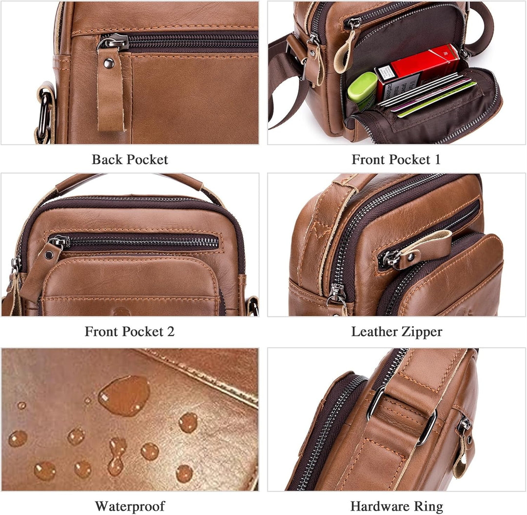 BAIGIO Leder Umhängetasche Herren Schultertasche Vintage Männer Tasche Crossbody Bag Herrentasche zu