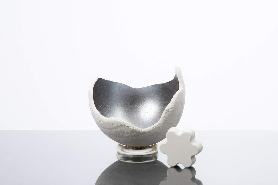Lichtschale silber - S (15cm) - Beton weiss - Unikat handmade - Windlicht - Geburtstagsgeschenk - De
