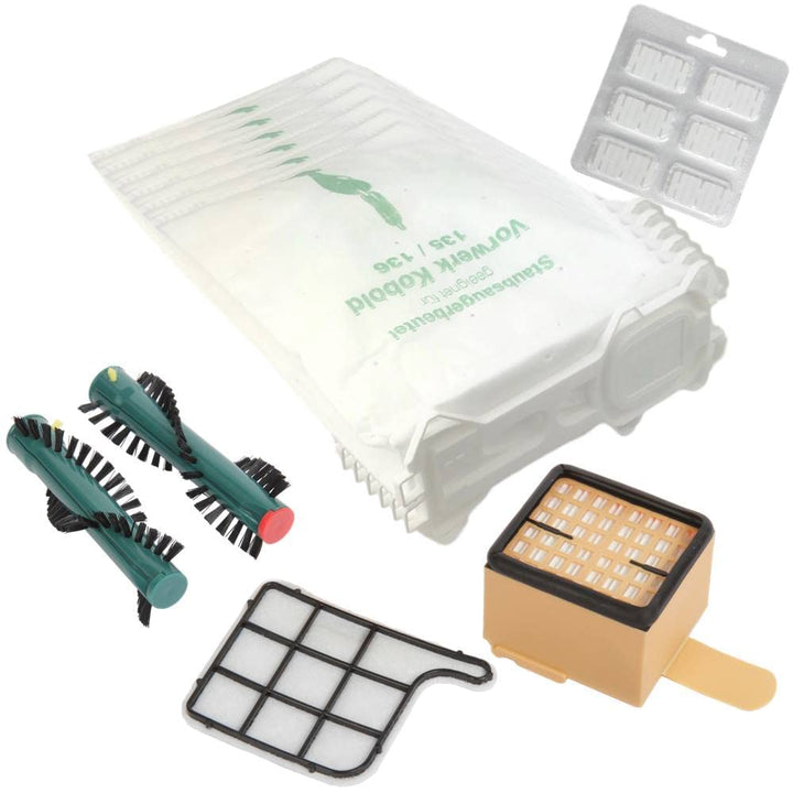 6 Staubsaugerbeutel VLIES+ Motorschutzfilter + Duftblock + Eratzbürsten passend für Vorwerk Kobold 1