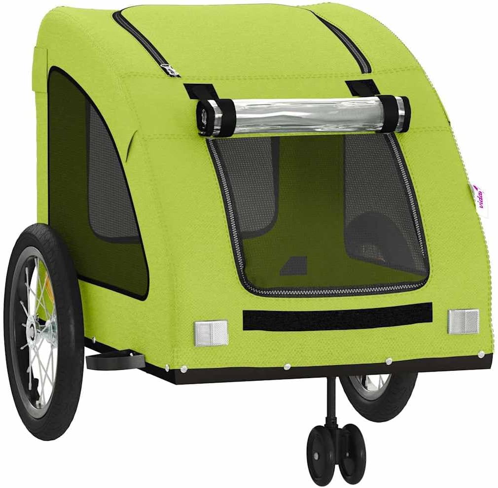 Fahrradanhänger Hunde Grün aus Oxford-Gewebe und Eisen, Haustier Transporter mit PVC Regenverdeck, k