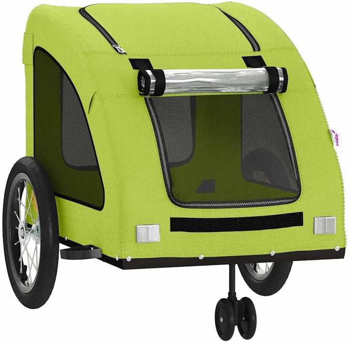 Fahrradanhänger Hunde Grün aus Oxford-Gewebe und Eisen, Haustier Transporter mit PVC Regenverdeck, k