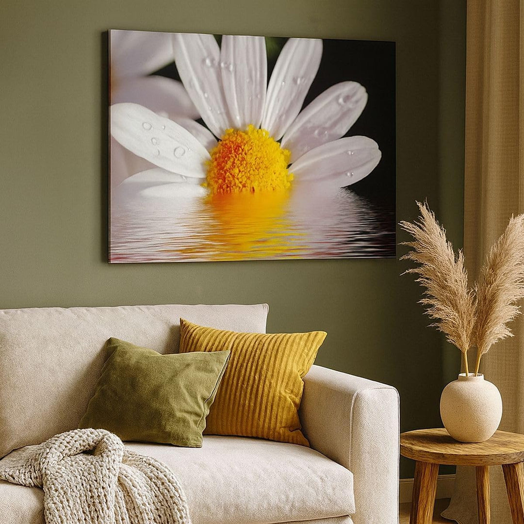 Bilder auf Leinwand 100x70cm Leinwandbild Kraut Kamille Blume Wasser Gross Wanddeko Bild Schlafzimme