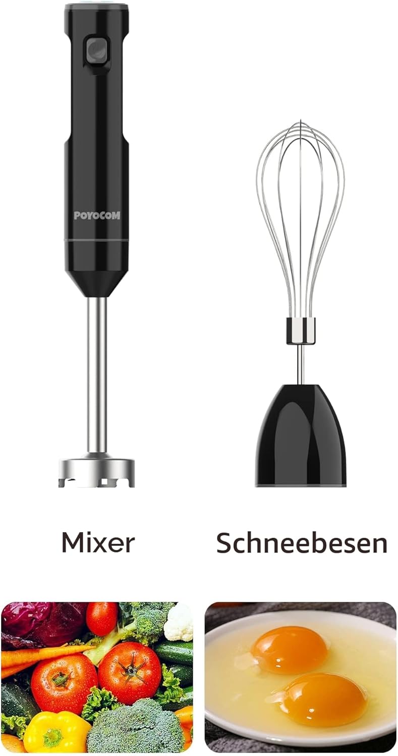 POYOCOM Akku-Stabmixer, kabelloser Stabmixer mit TYP-C-Kabel, Schneebesen für Smoothies, Milchshakes