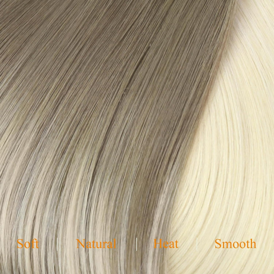 Easyouth Ombre Clip Extensions Echthaar Blond Clip in Haar Extensions Ash Brown Mix Platinblond 18 Z