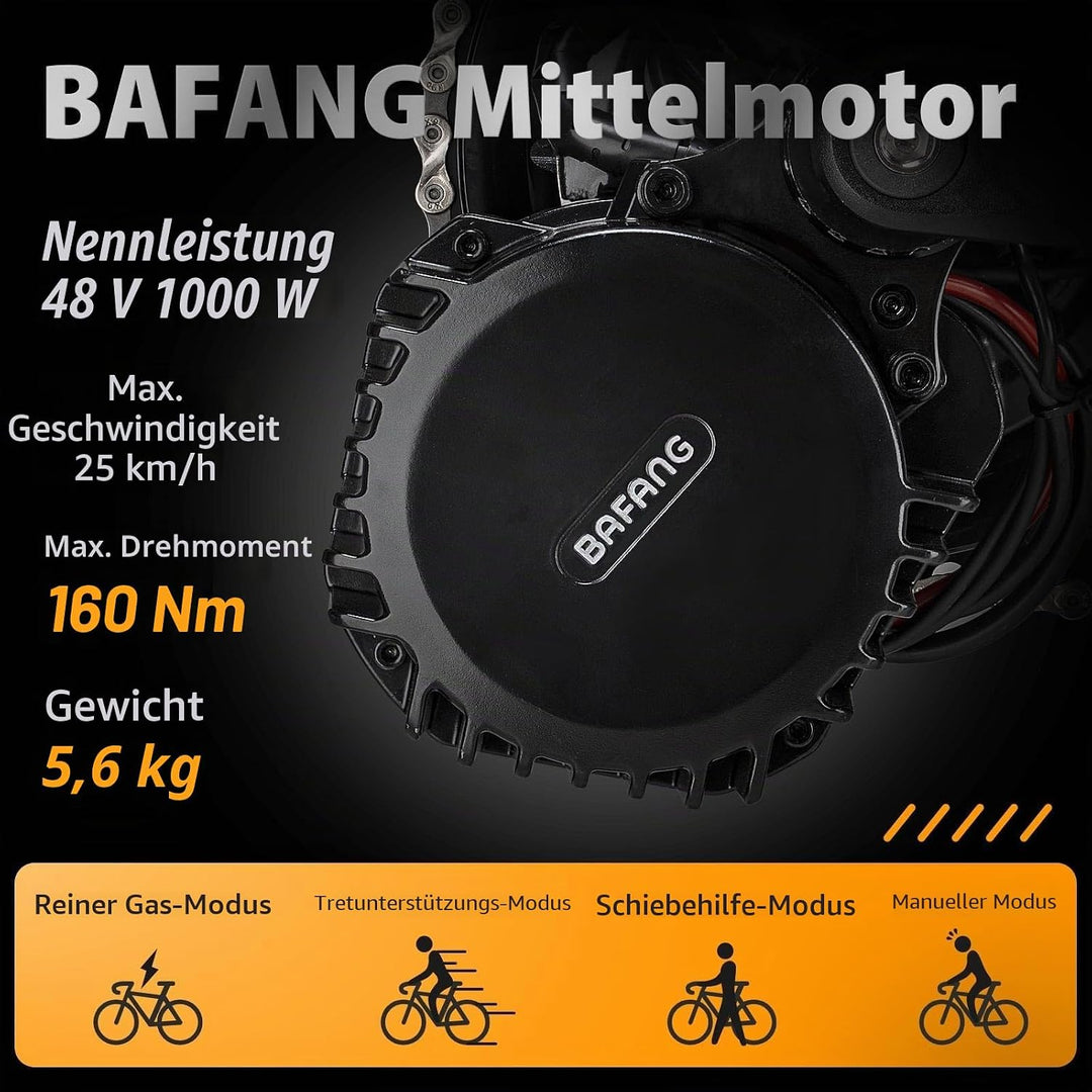 Bafang 1000w 48V Mittelmotor mit Akku BBS-HD ebike Umbausatz Display, 48V Akku (Optional) 48V 1000W