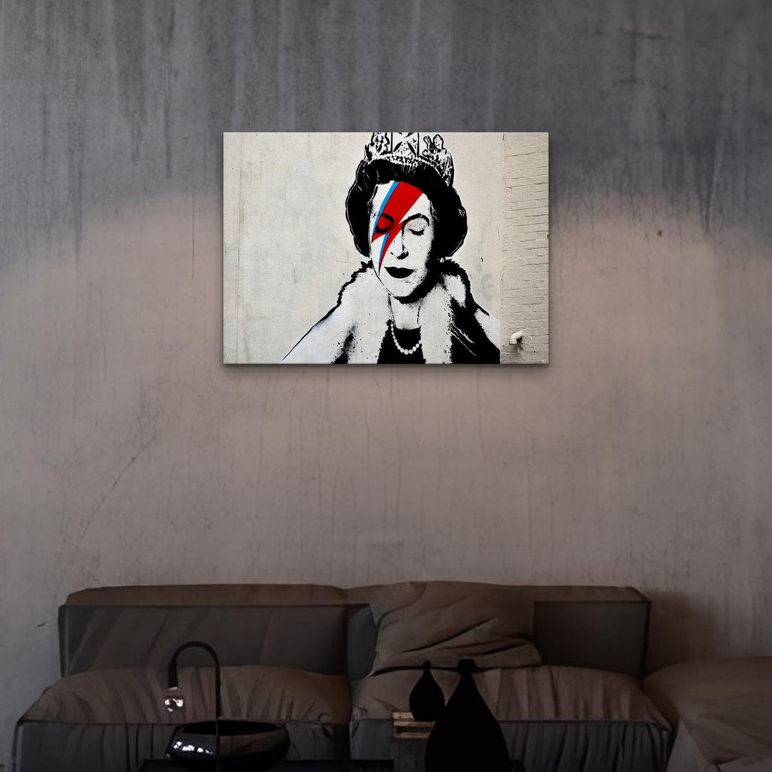 Giallobus - Gemälde - Banksy - - Standardleinwand - 100x70-09 - Königin - Bereit zum Aufhängen - Mod