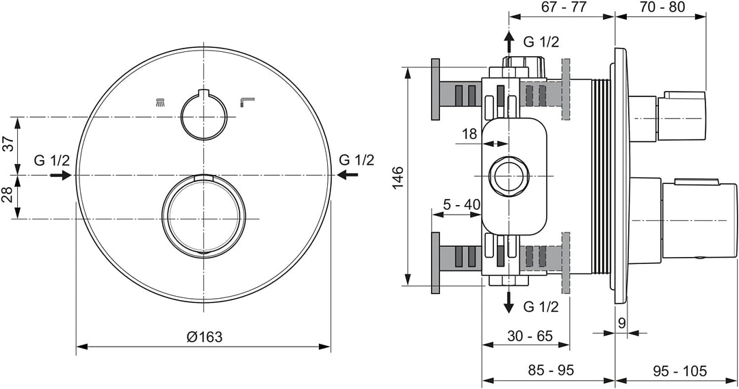 Ideal Standard A5815XG Ceratherm C100 Badethermostat Unterputz Badethermostat UP Bausatz 2, eigensic