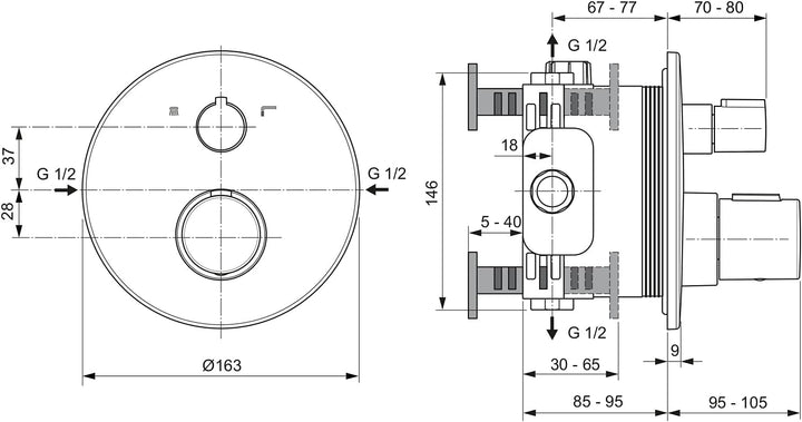 Ideal Standard A5815XG Ceratherm C100 Badethermostat Unterputz Badethermostat UP Bausatz 2, eigensic