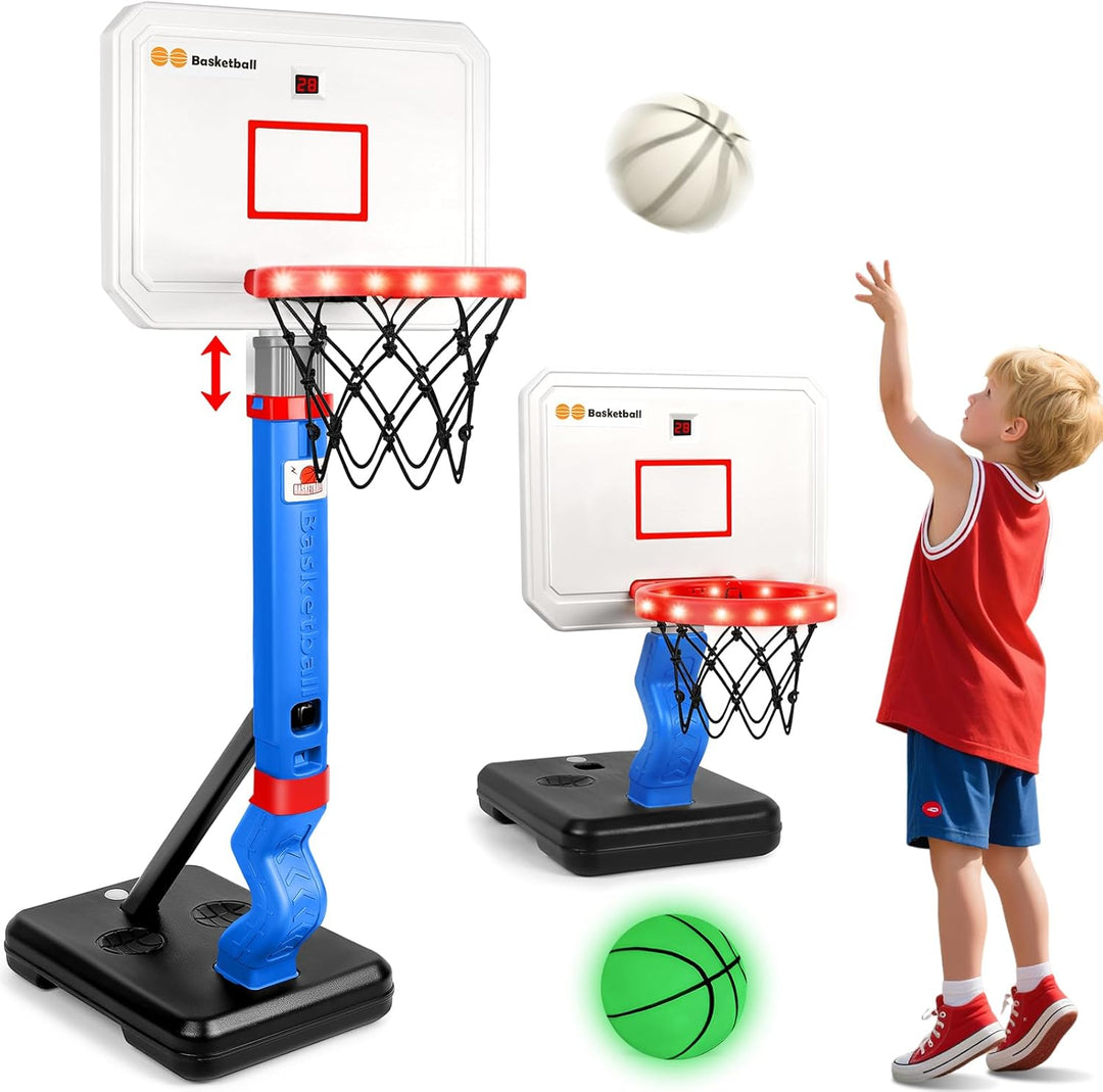 Herenear Basketballkorb Kinder mit Elektronische Anzeigetafel, Höhenverstellbar 77-140cm basketballk