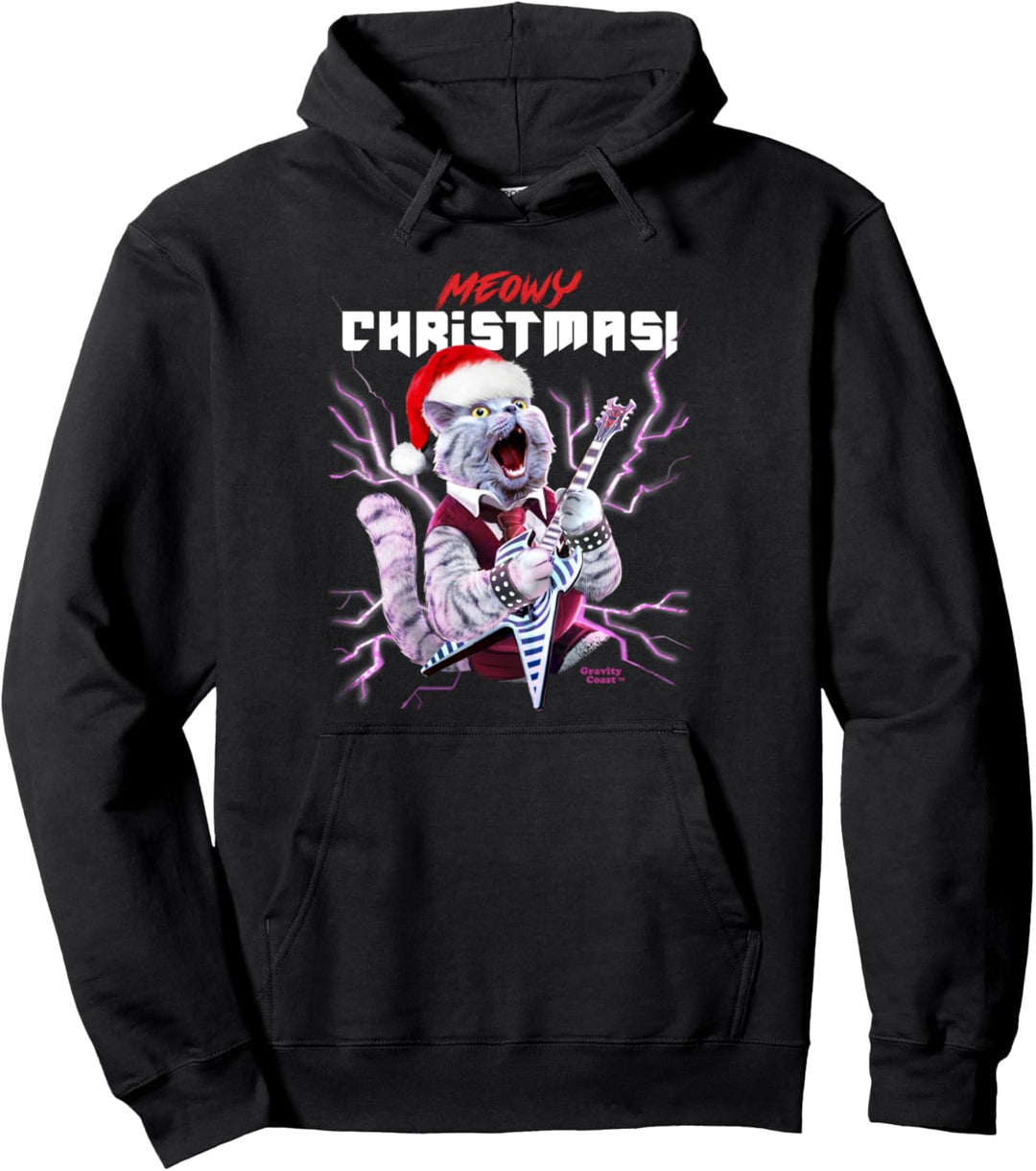 Meowy Cat Christmas Ugly Sweater Heavy Gitarre Album Cover Pullover Hoodie