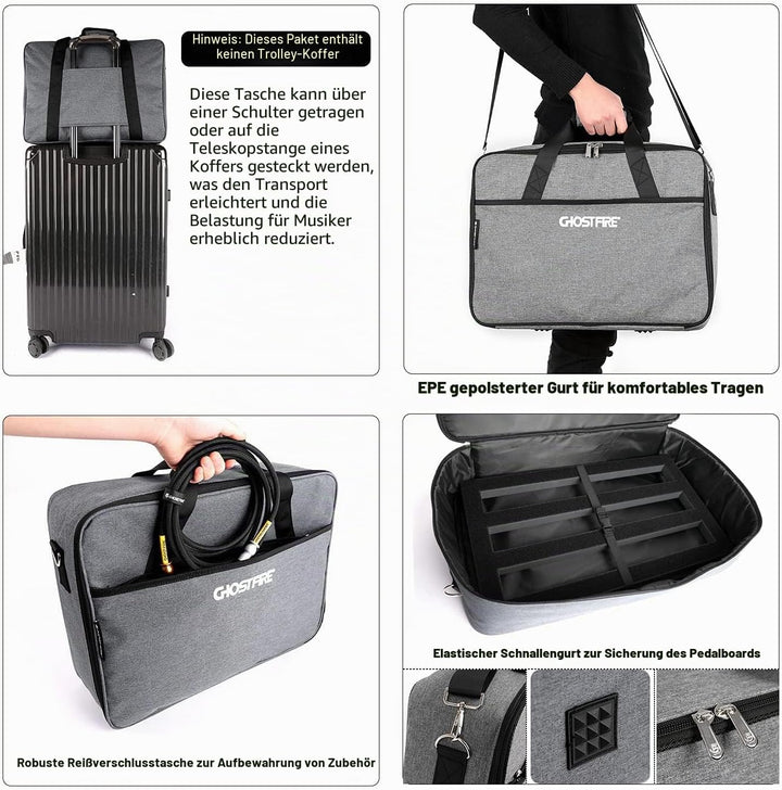 Ghost Fire SPL-03 Gitarren-Pedalboard, Aluminiumlegierung, 600 g, superleicht, 42 x 30 cm, mit Trage