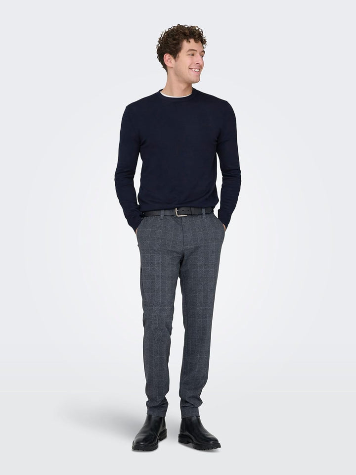 ONLY & SONS Male Chino Hose ONSMAKR Check Pants HY GW 9887 NOOS 30W / 34L Dress Blues 1, 30W / 34L D