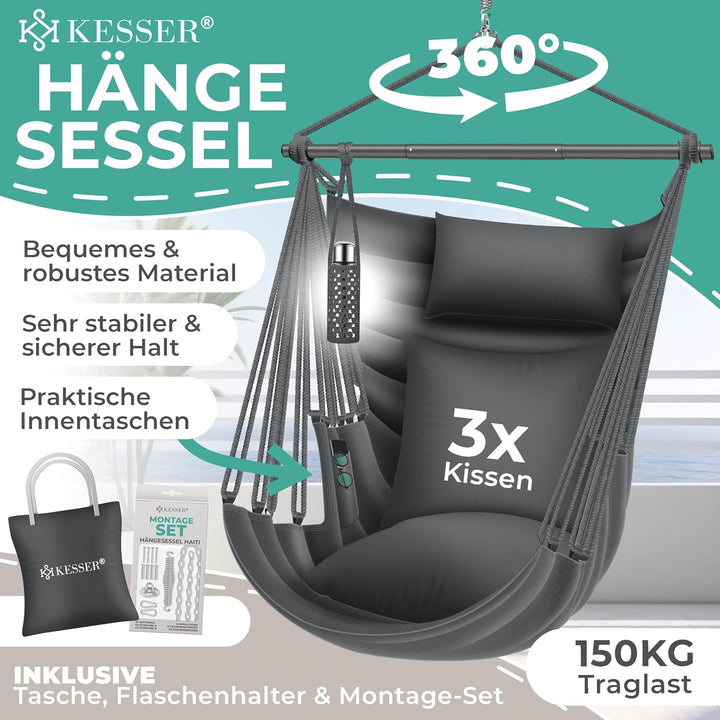 KESSER® Hängesessel Haiti 150kg Traglast, Hängestuhl 360° Drehung, Hängeschaukel Indoor-Outdoor UV-b