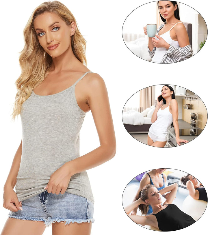 BQTQ 6 Stück Unterhemd Damen Spaghetti Top Unterhemd Spaghettiträger mit Verstellbarer Strap Basic C