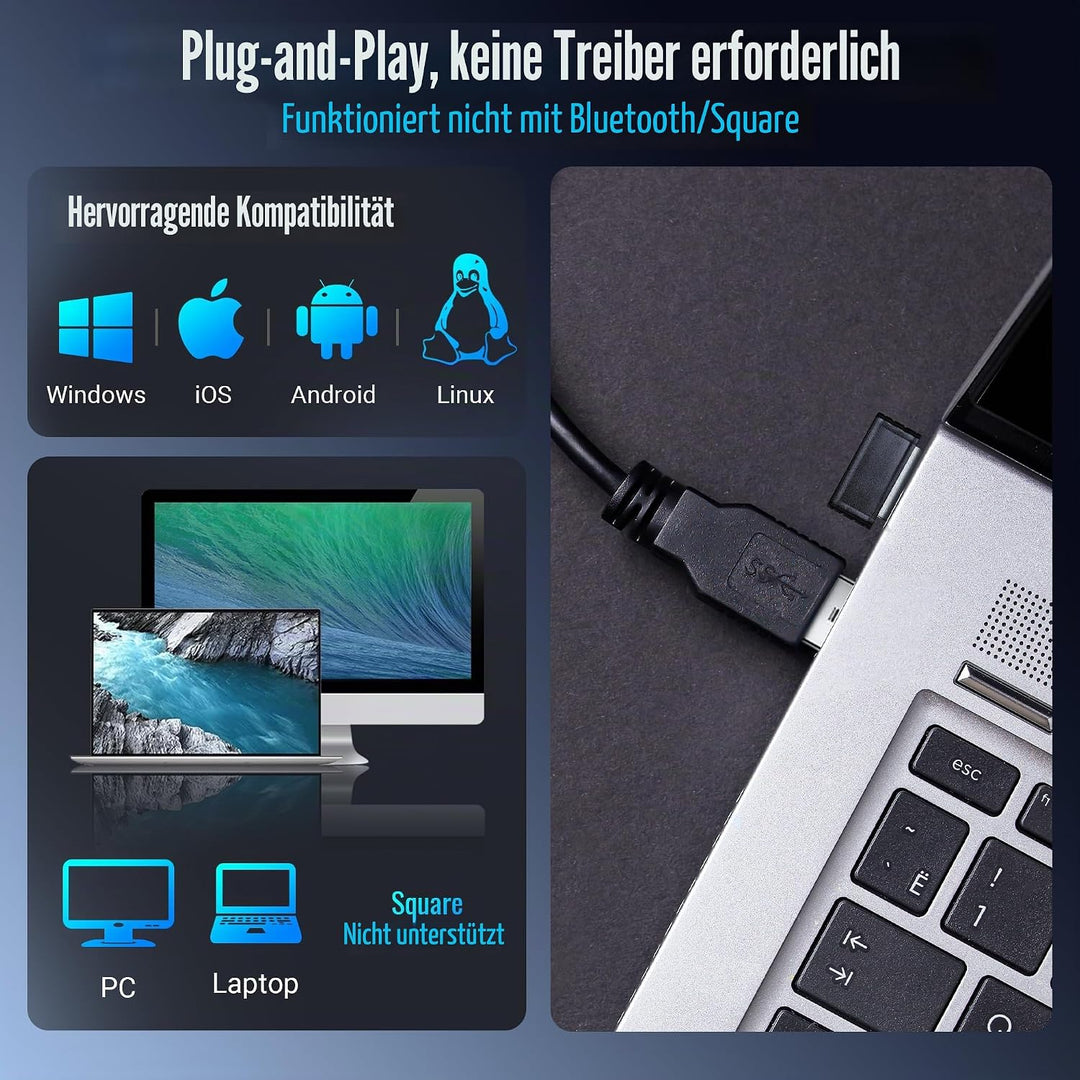 Tera Kabelloser Barcodescanner Handheld 1D Laser Wireless und USB Wired mit Akkustandsanzeige, Extra